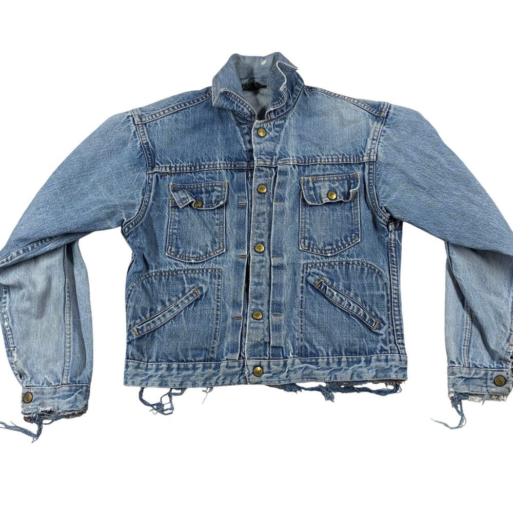Vintage Ely Jean Jacket Small Blue Denim Distressed USA Made 60s 70s Rockabilly